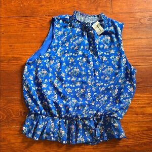 NWT Floral Blue Sleeveless Top White Birch